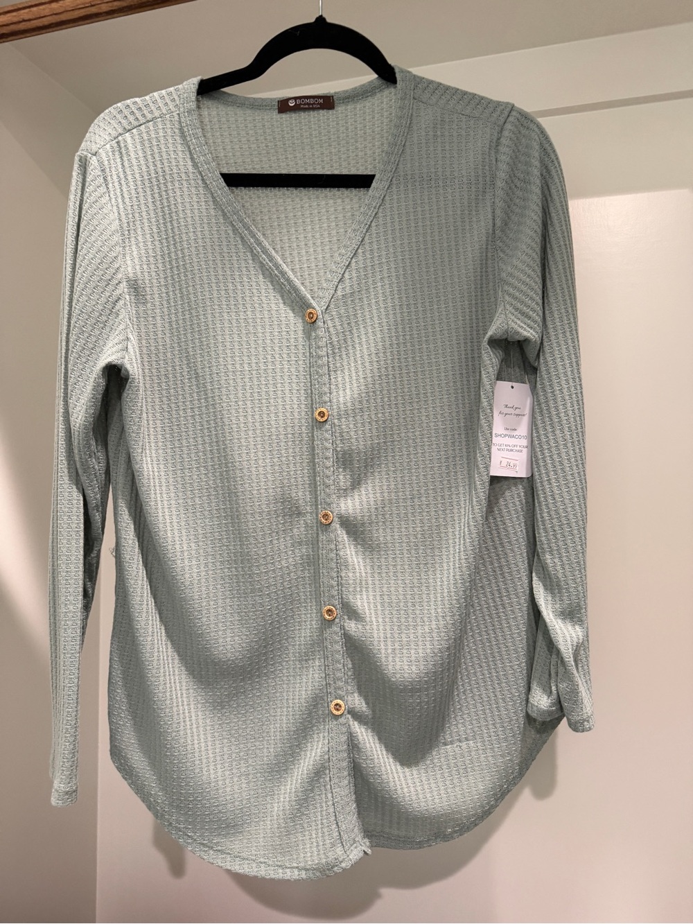 Light Sage Waffle Knit Button-Front Top